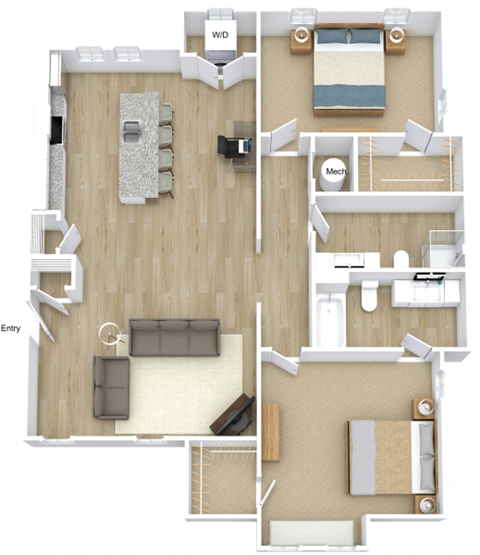 Floor plan for 2 beds, 2 baths, 1080 sqft